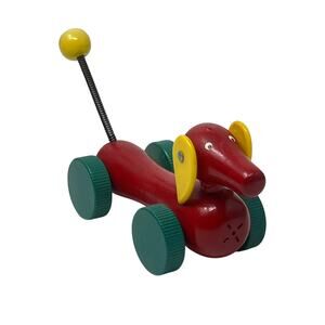 Vintage Brio Mini Dachshund Wooden Toy Red Yellow Green – Sweden
